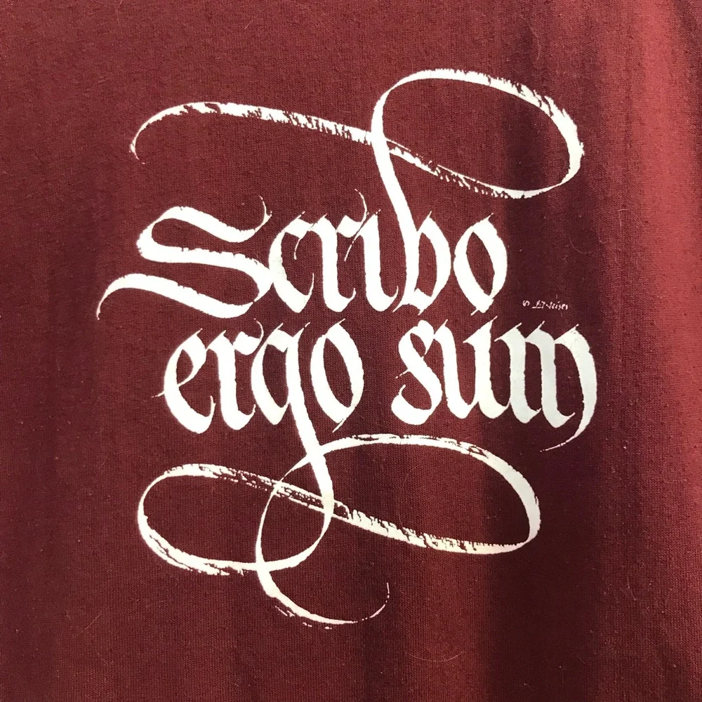 Vintage 80s I Write Therefore I Am Latin Scribo Ergo Sum Tee size L Made in USA - Picture 2 of 7